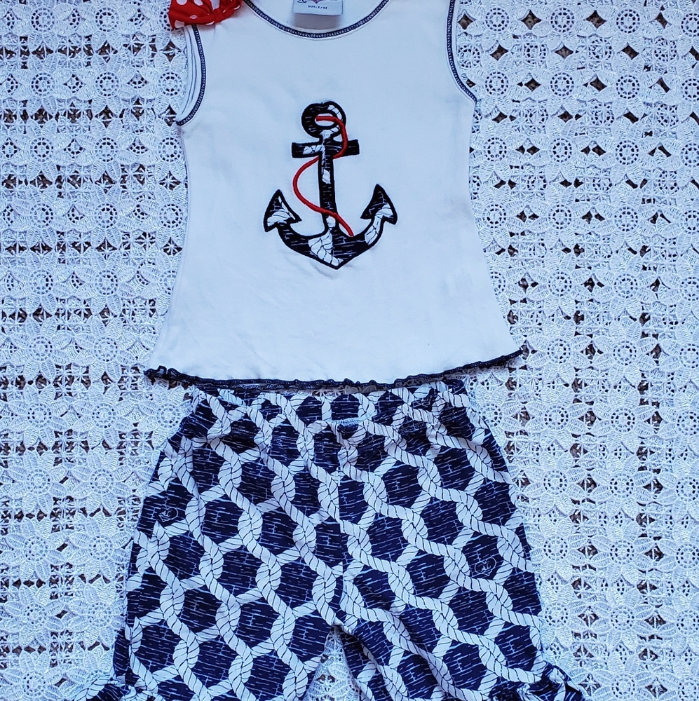 Ann Loren anchor sailing rope ruffle capri outfit